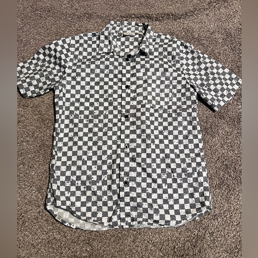 Vans Black and White Checkered Short Sleeve Button-Down Shirt